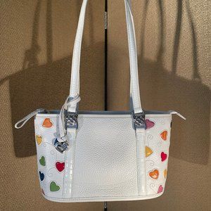 Brighton Handbag White Leather Colorful Hearts EPO